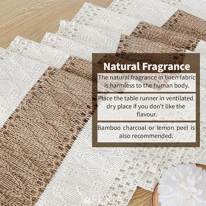 Fexia Boho Table Runner for Christmas Thanksgiving Home Decor with Tassels 90 Inch Cream & Brown Macrame Runner for Dining & Bedroom Baby Bridal Shower Decor(12x90 Inches)