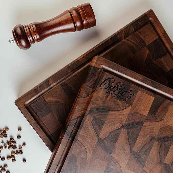 Handmade Personalized Walnut End Grain Cutting Board – Custom Engraved Wood Chopping Block, Perfect Gift for Home Chefs by GrainWoods (14x9x2 Inches)