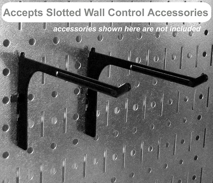 Wall Control Kitchen Pegboard Organizer Pots and Pans Storage Rack Organization Kit with Metallic Silver Pegboard and Black Accessories