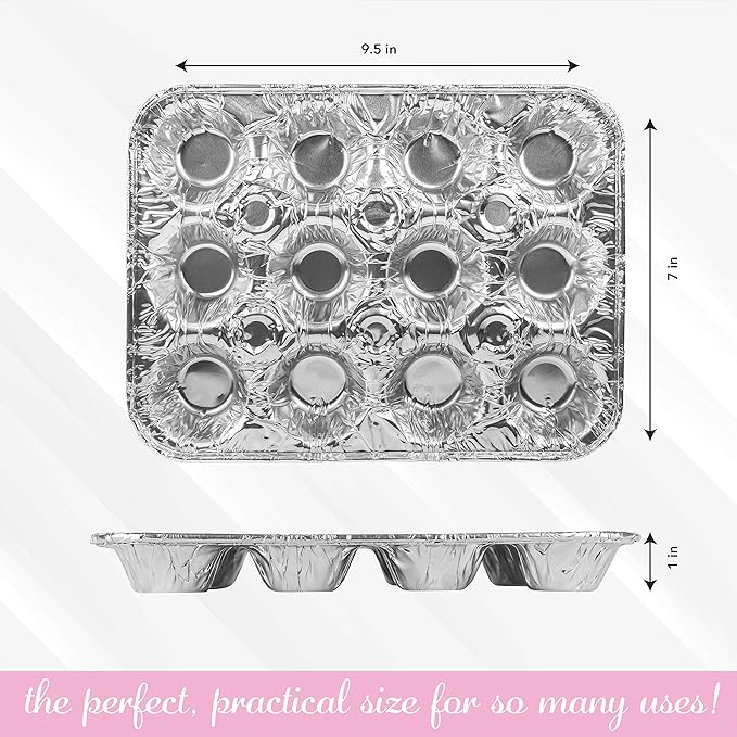 PLASTICPRO Aluminum Foil Muffin Pans Reusable and Disposable, Holds 12 Mini Cupcakes/Muffin foil Pan Pack of 20