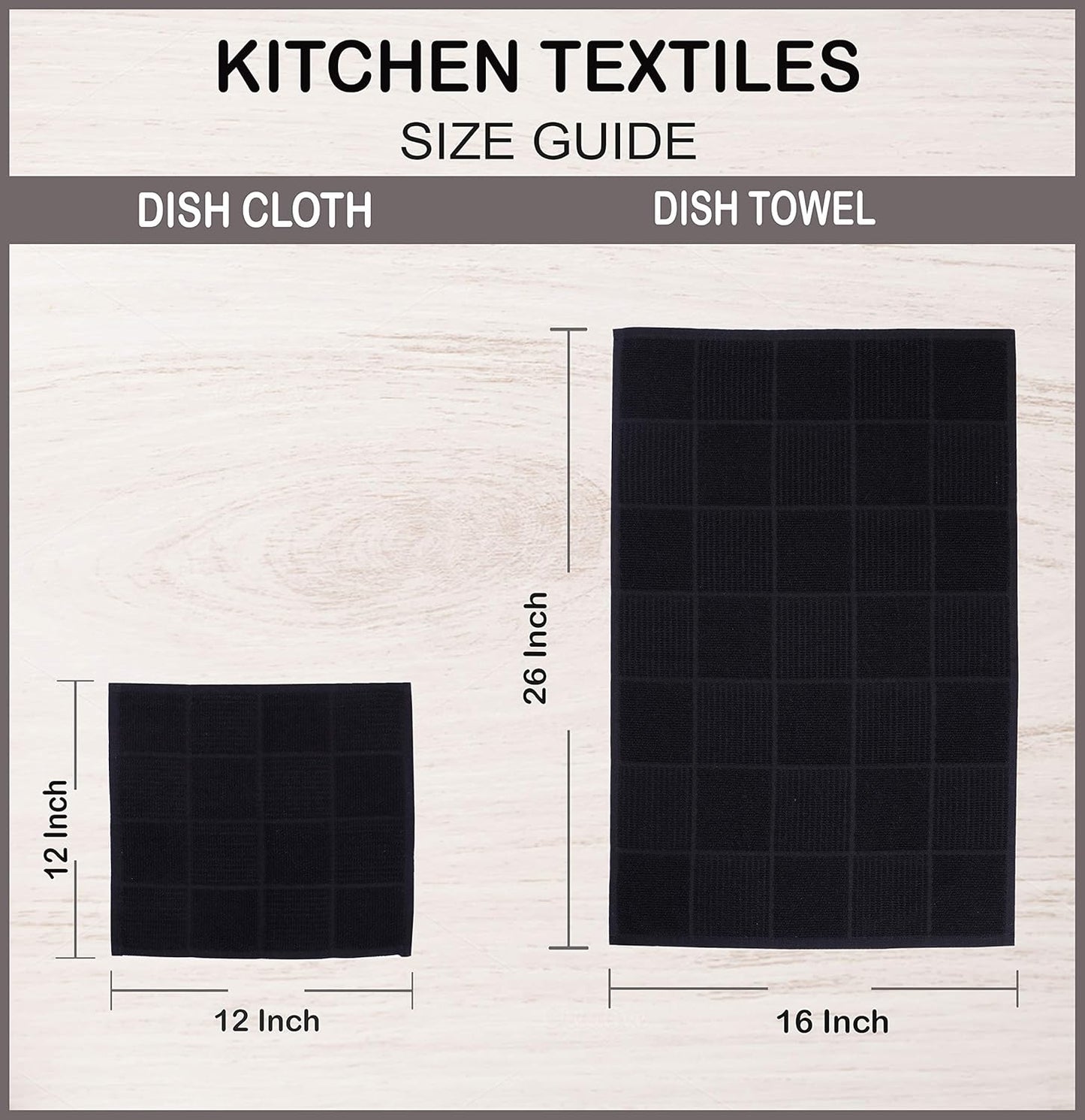 AMOUR INFINI Dish Cloths for Washing Dishes Set of 8 - Highly Absorbent, Super Soft Kitchen Dishcloths - Reusable Quick Dry Dish Rags for Cleaning & Drying Kitchen Linens (12x12 Inch - Black)