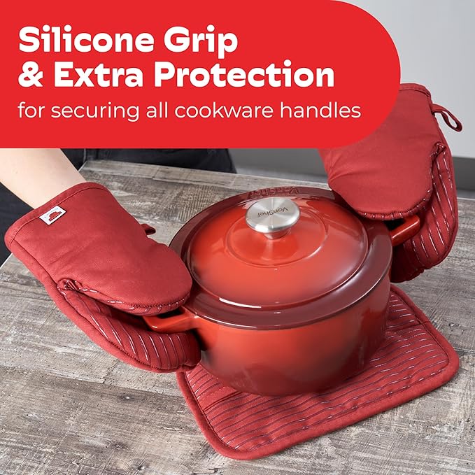Big Red House - Silicone Mini Oven Mitts - Red Set of 2 - Heat Resistant to 536 F / 280 C Kitchen Gloves Professional Grade Pot Holders for Cooking Baking