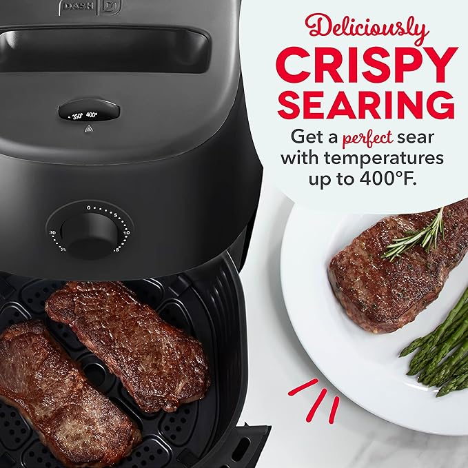 Dash Tasti-Crisp™ Air Fryer - AirCrisp® Technology - Compact Design with Adjustable Temperature Control - Nonstick Fry Basket & Auto Shut-Off Feature - 6 Quarts - Black