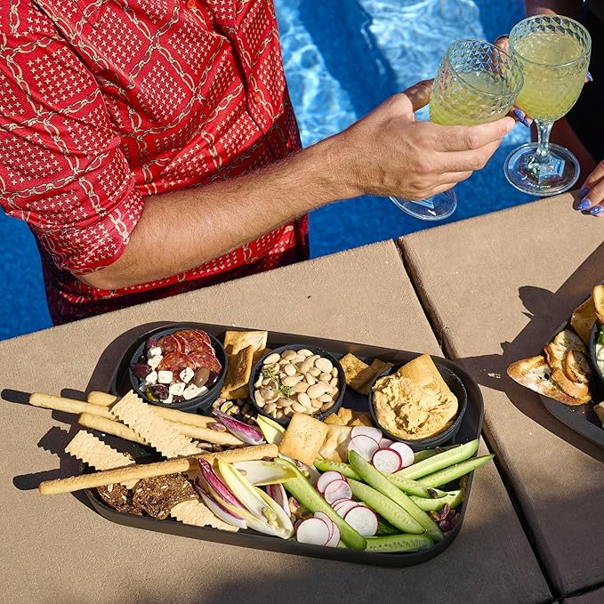 madesmart dipware 3 Bowl Serving Tray, Collapsible & Removable Dip Bowls for Charcuterie, Guacomole, Snacks, Veggies, Premium Dishwasher & Microwave Safe, Multipurpose Plate & Bowl, Teal