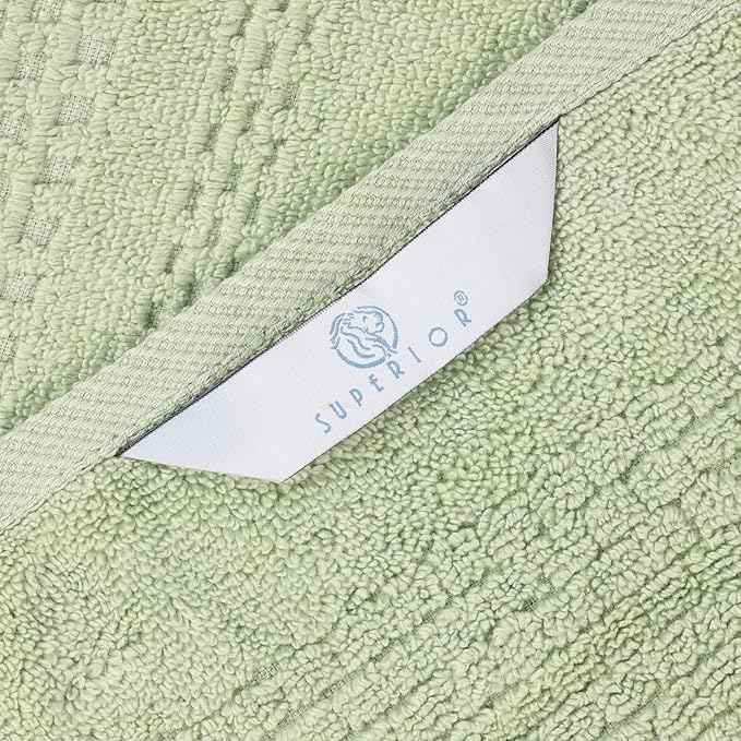 Superior Playa Zero Twist Cotton Medium Weight Towels, for Guest Bath, Bathroom, Shower, Spa, Plush, Quick Dry, Ultra-Soft Towels, Bath Essentials, Waffle Textured, 12 Piece Assorted Towel Set, Green