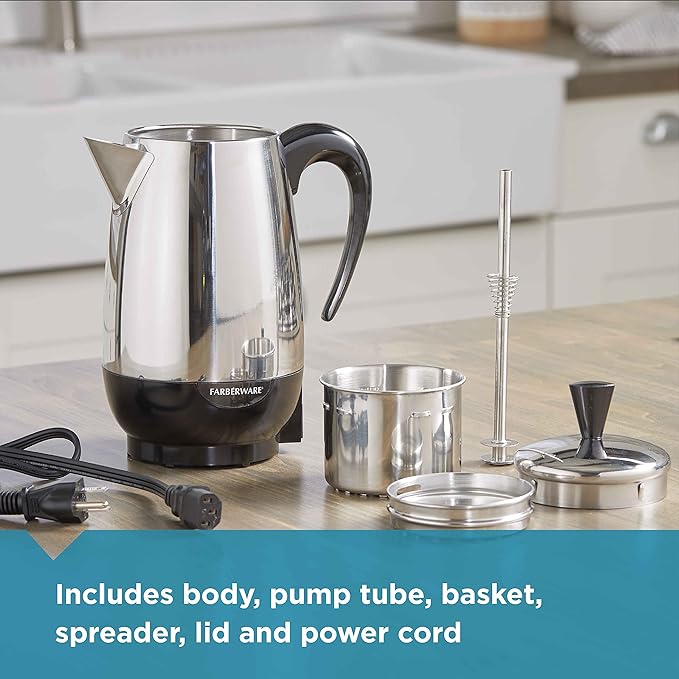 Farberware Electric Coffee Percolator,Stainless Steel Basket,Automatic Keep Warm,No-Drip Spout,8 Cup,(Pack of 6)