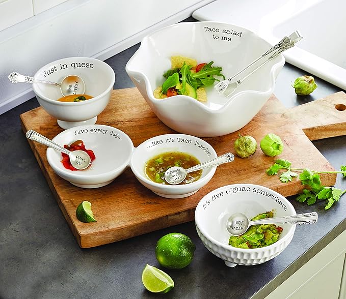 Mud Pie 4851076 Guacamole Serving Dish Set, White