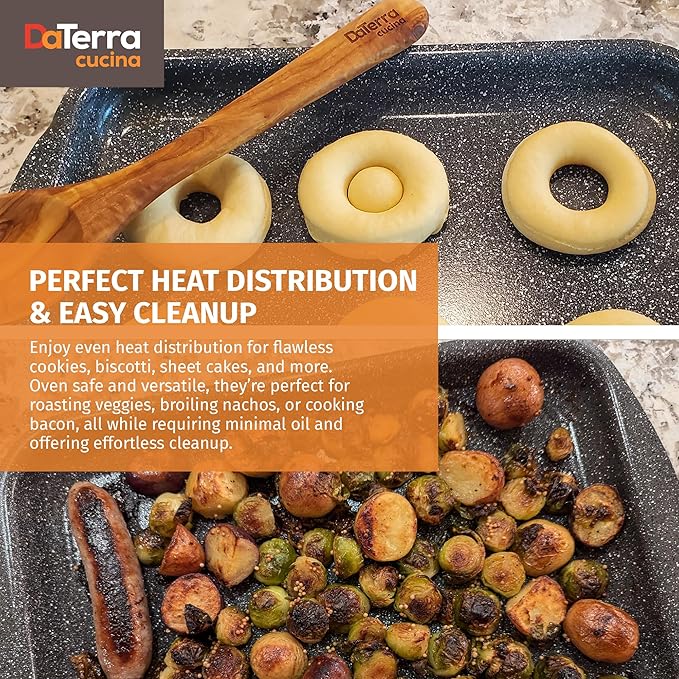 DaTerra Cucina - 16" x 11" x 1" Nonstick Ceramic Coated Baking Sheet Twin Pack – Professional Grade, PTFE, Cadmium, Lead & PFOA Free, Oven Safe, Ideal for Baking, Roasting, and Cooking