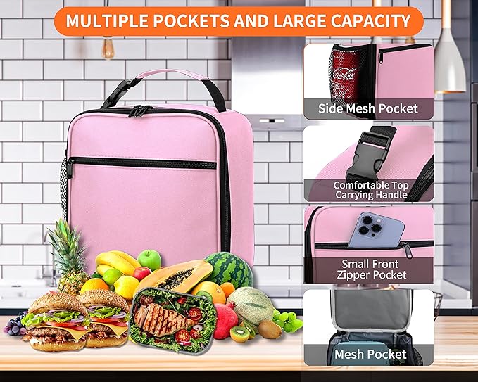 ZM-YOUTOO Lunch Box for Men - Reusable Lunch Bag Men Adult Women- Insulated Small LunchBox (Pink)