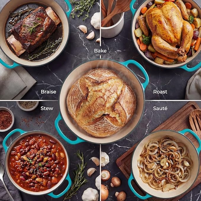 Zulay Kitchen 6 Quart Enameled Cast Iron Dutch Oven Pot with Lid – Premium Durability & Oven Safe up to 500°F – Heavy Duty Cookware Perfect for Bread Baking, Stews, Braising & Roasting - Light Blue