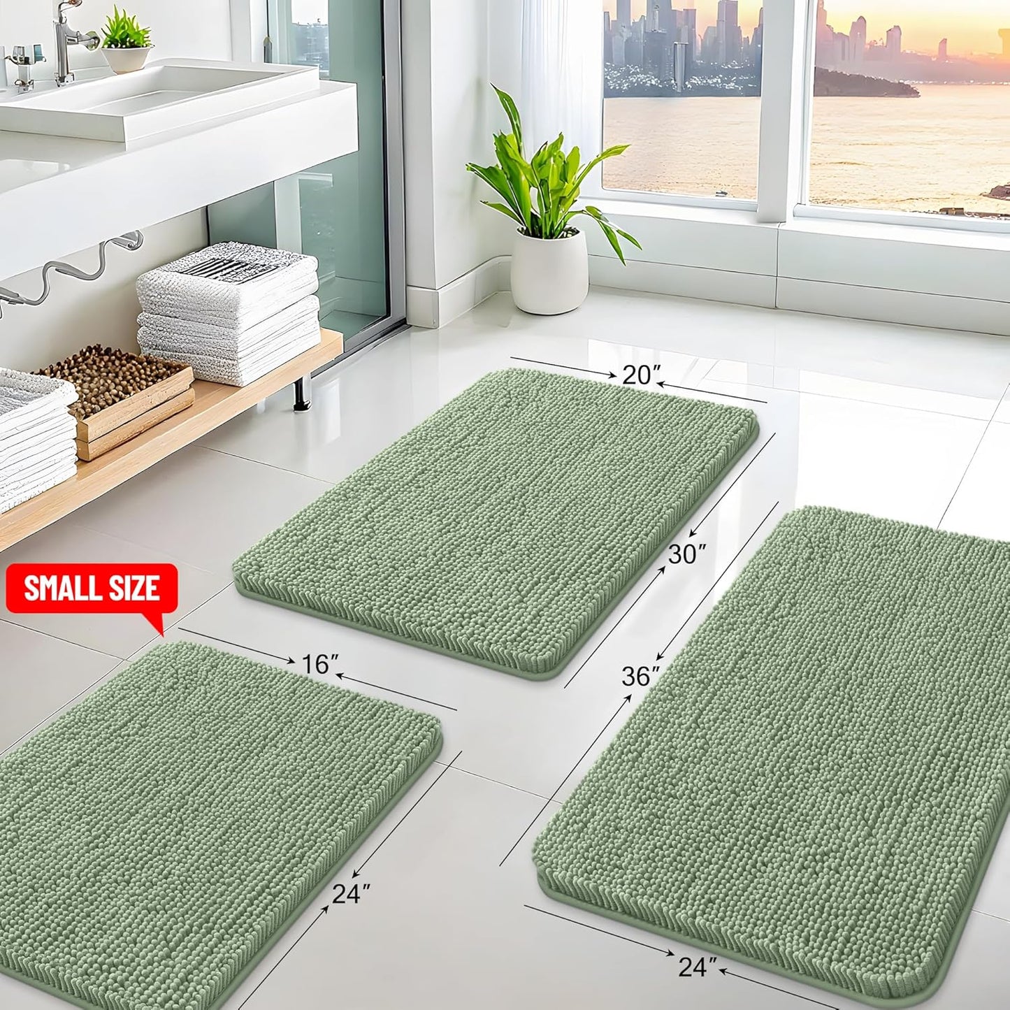 Arotive Bathroom Rugs 36x24, Extra Soft Absorbent Shaggy Chenille Bath Rugs, Machine Washable Rubber Backing Non-Slip Bath Mats for Bathroom Floor Tub and Shower, Home Decor Accessories, Sage Green