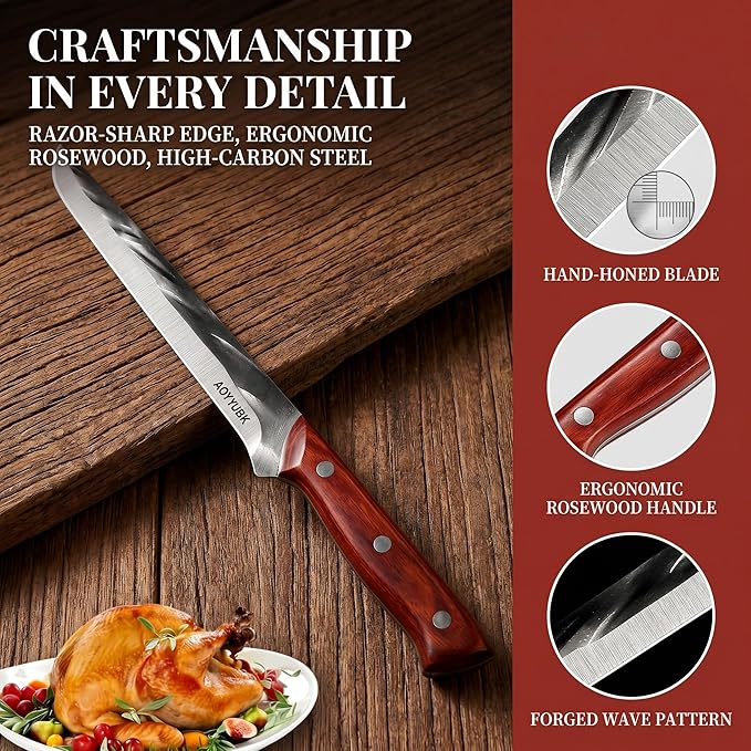 8" Carving Knife - Professional Brisket Slicing Knife for BBQ, Turkey, Ham | High Carbon Stainless Steel | Rosewood Handle | Gift Box Included