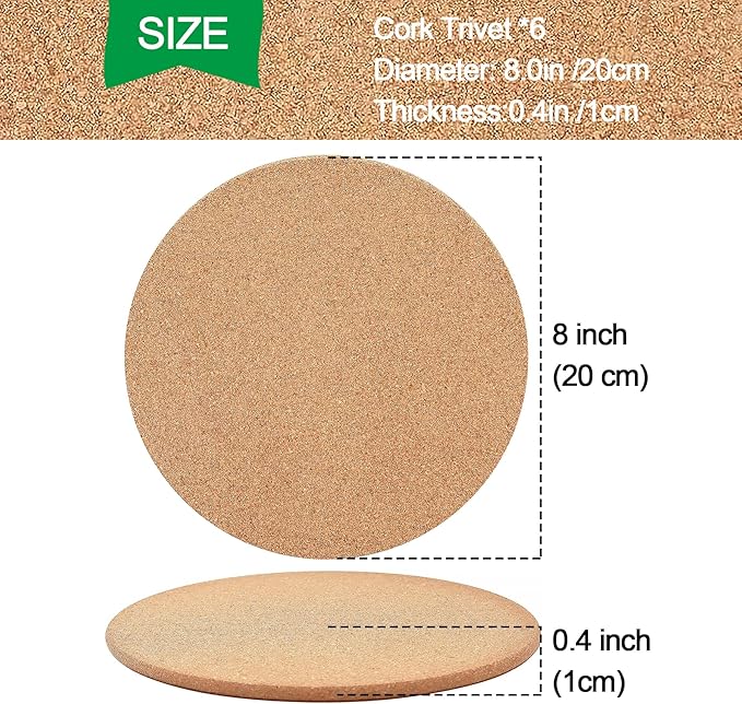 Cork Trivet, 8 Pack High Density Thick Cork Coasters Set for Hot Dishes, 8 Inch Heat Resistant Multifunctional Cork Trivets for Hot Dishes, Hot Pads for Kitchen, Table, Countertops