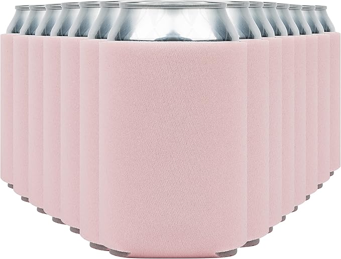 Blank Beer Can Coolers Sleeves (14-Pack) Soft Insulated Beer Can Cooler Sleeves - HTV Friendly Plain Can Sleeves for Soda Beer Cans & Bottles - Blanks for Vinyl Projects Wedding Favors & Gifts (Blush)