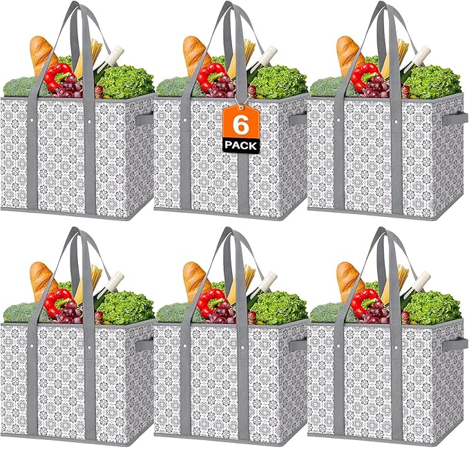 WISELIFE Reusable Grocery Bags [6 Pack],Large Grocery Tote Bag Water Resistant Shopping Bags Foldable Grocery Bag for Clothes,Shoes and Picnic