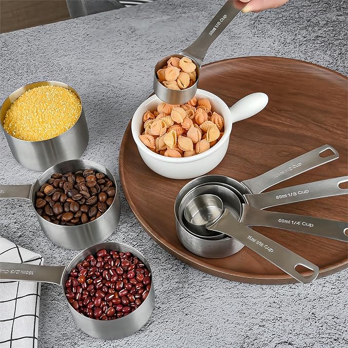 Smithcraft Measuring Cups Set 8, 18/8 Stainless Steel Measuring Cups Set, Metal Measuring Cups With 1/8, 1/4, 2/3, 3/4 Measuring Cup for Kitchen & Baking