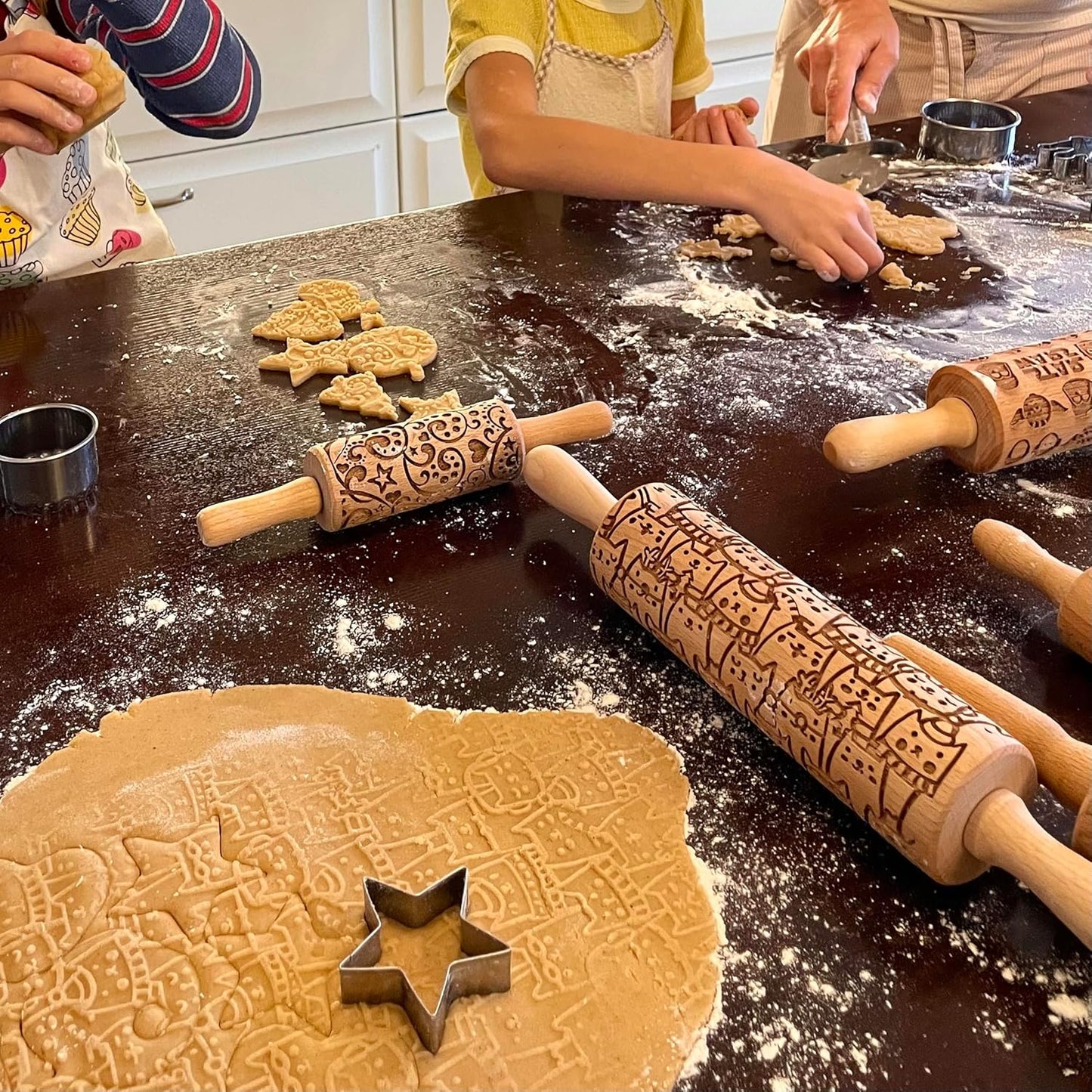 WILD POPPY Embossing Rolling Pin with Flowers Pattern. Dough and Clay Roller for Embossed Cookies and Pottery. Cookie and Ceramic Stamp. Backing Gifts for Women by Algis Crafts