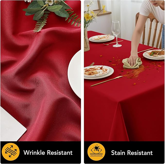 6-Pack Red Tablecloths for Square Tables, 54 x 54 Inches, Stain-Resistant Polyester Fabric for 2 Foot Tables - Washable Table Covers for Weddings, Banquets, Birthday Parties, Events