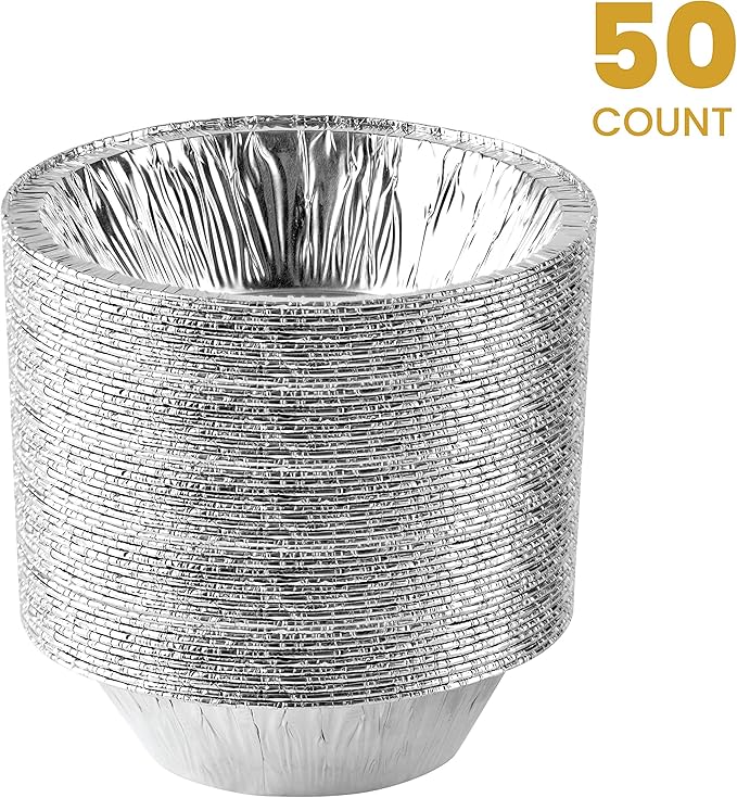 PLASTICPRO 6'' Inch Round Tin Foil Cake Pans Disposable Aluminum, Freezer & Oven Safe - For Baking, Cooking, Storage, Roasting, & Reheating, Pack of 50