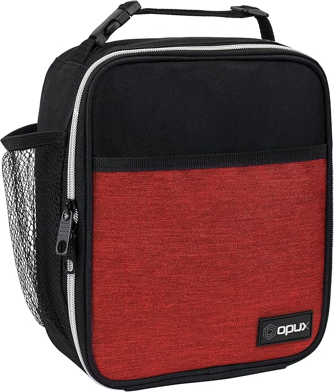 opux Premium Insulated Lunch Box, Soft School Lunch Bag for Kids Boys Girls, Leakproof Small Lunch Pail Men Women Work, Reusable Compact Cooler Tote Lunchbox for Office Adult, Heather Red