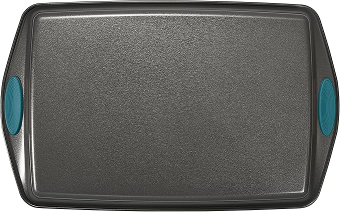 Rachael Ray Bakeware Nonstick Cookie Pan Set, 3-Piece, Gray with Marine Blue Grips