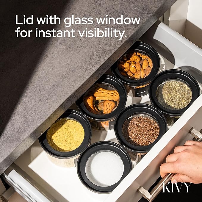 KIVY Airtight glass jars with transparent Glass Lid [2x 60oz] Glass airtight food storage containers - Pasta containers storage - Spaghetti container - Pasta containers for pantry flour Jar