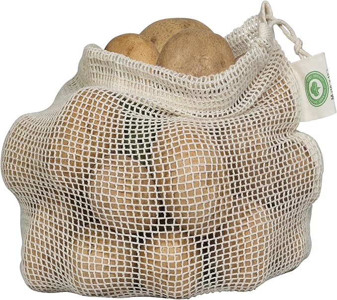 Mesh Grocery Bags - Veggie Bags Reusable - Reusable Mesh Fruit, Vegetable Bags - Eco-friendly Produce Bags - Cotton Net Bags for Produce - Reusable Bags for Produce | 6 Bags (3 XL, 3 L)