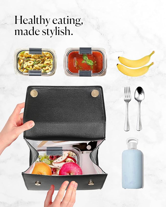 BEAUTYGOODIES X-Large Lunch Bag for Women, Work, Picnics and Parties, Insulated Cute Tote Purse Black,Stylish Bag for Women at Work, Office, Insulated Cooler for women, Ladies, Teachers, Nurses