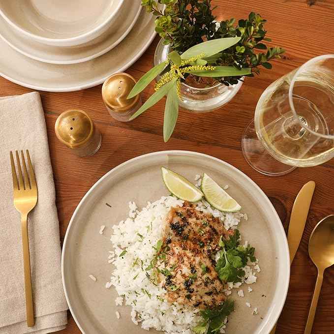 Gibson Elite Tahoe Sunset 12-Piece Reactive Stoneware Dinnerware Set – Matte Exterior & Shiny Interior Plates and Bowls, Durable Everyday Dish Set, Microwave & Dishwasher Safe - Taupe