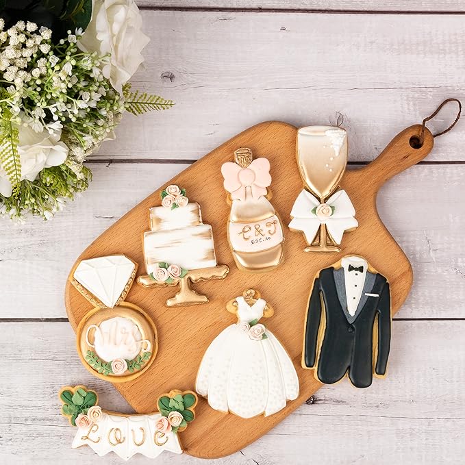 Flycalf Cake Cookie Cutter Wedding with Plunger Stamps Handle Biscuit Cutter Baking Decorating Bridal Shower Gifts PLA Kitchen for Kids 3.5" Embossing Stamps Mold Supplies Fondant Tools