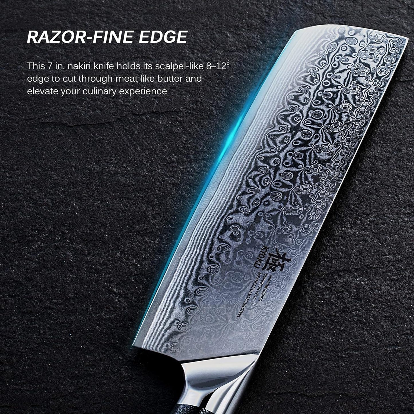 KYOKU Nakiri Knife - 7" - Shogun Series - Japanese VG10 Steel Core Damascus Blade - with Sheath & Case