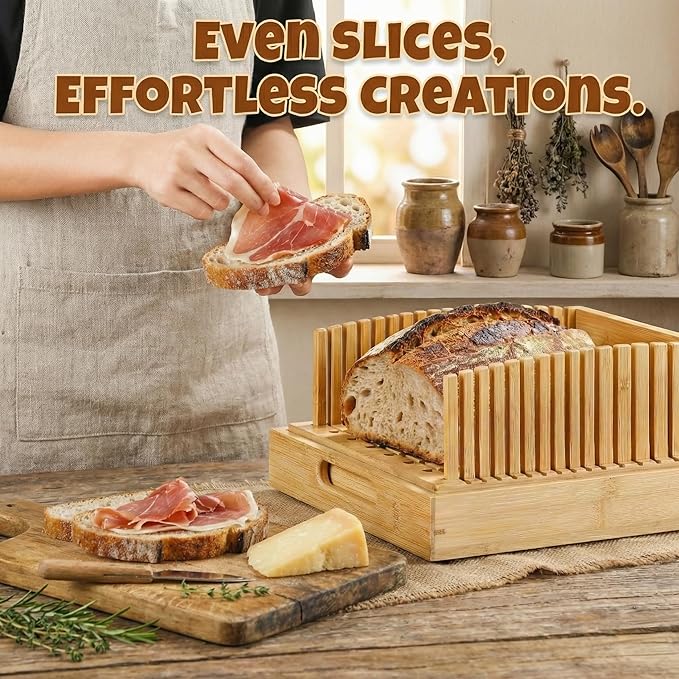 Sourdough Bread Slicer for Homemade Bread - 10.5" Extra Wide Premium Bamboo Guide for Large Round Loaves & Artisan Baking - Heavy Duty Stable Mortise-Tenon Structure with Crumb Catcher Tray