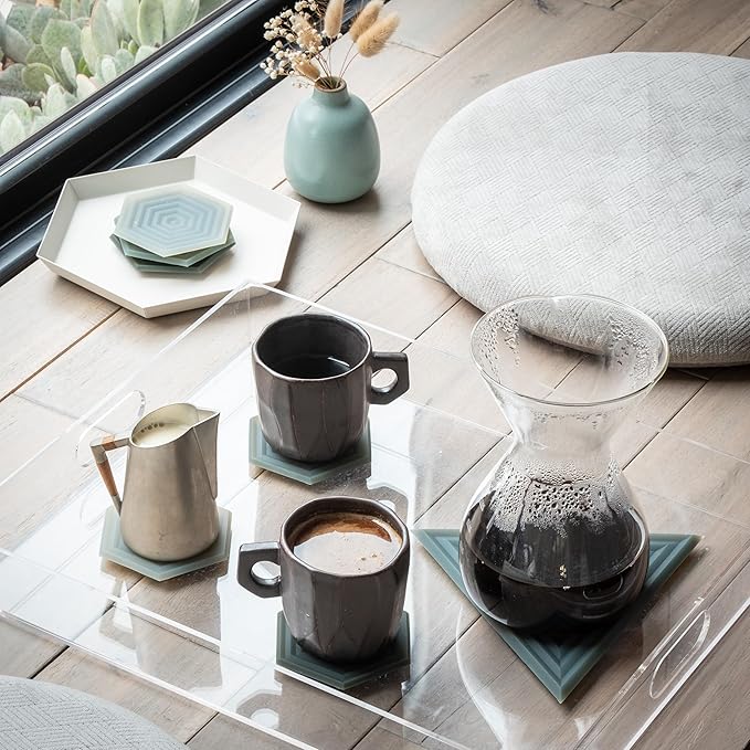 LINE+ARC Extra Thick Silicone Coasters (As Seen in NYTimes WireCutter) Waterproof Anti-Stain Heat-Safe Dishwasher-Safe Degrē Coasters (Set of 6, Mauve) Outdoor Rubber Mid-Century Modern
