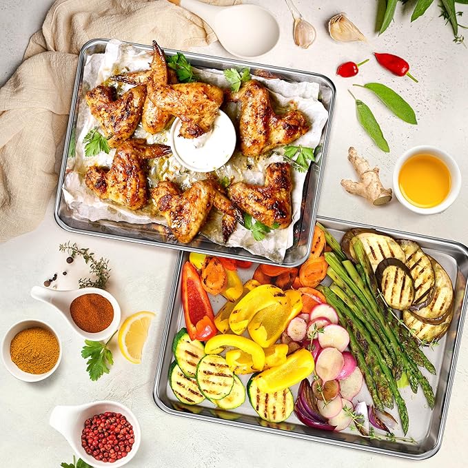 Baking Sheet Set of 3, Commercial Grade Stainless Steel Cookie Sheets for Baking, 12/16/17.5 Inch, Thicker and Firmer Baking Pans Set, Rust & Warp Resistant & Nonstick, Nontoxic&Heavy Duty&Easy Clean