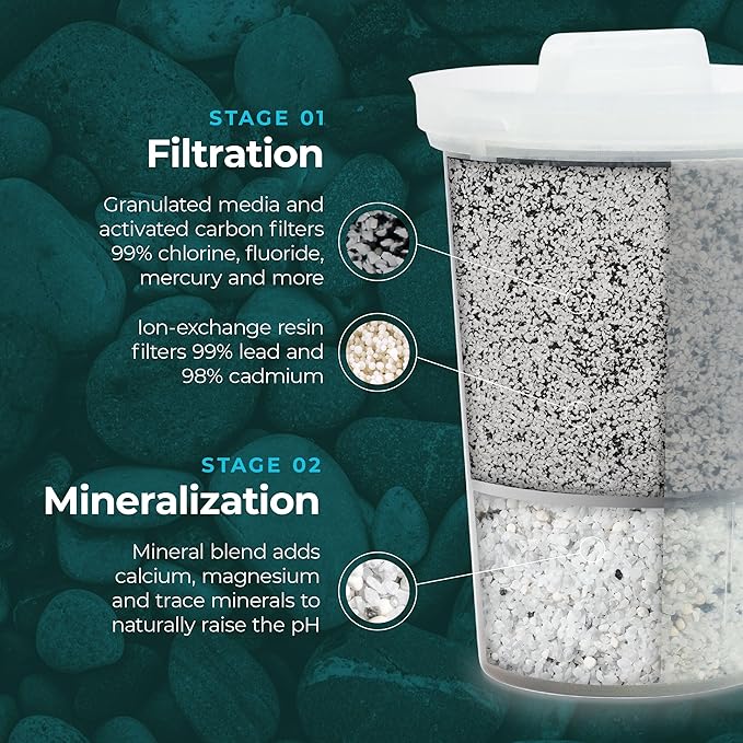 Santevia MINA Alkaline Pitcher | 9-Cup at Water Filter System That Adds Minerals and Makes Alkaline Water | Fluoride, Chlorine and Lead Water Filter | American Filtration Media