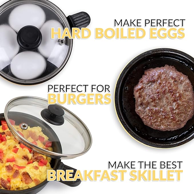 Nostalgia MyMini Personal Electric Skillet & Rapid Noodle Maker, Perfect For Healthy Keto & Low-Carb Diets, Yellow