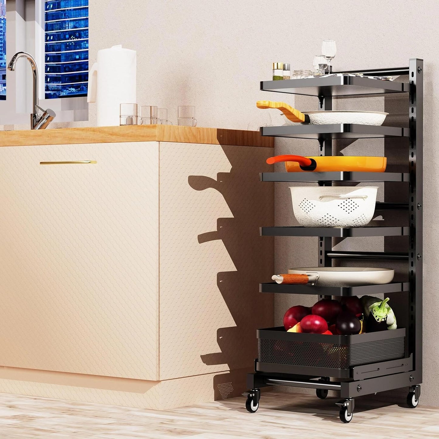 6-Tier Multifunctional Adjustable Pan & Pot Rack for Cabinet (Floor pot rack 6-tier)