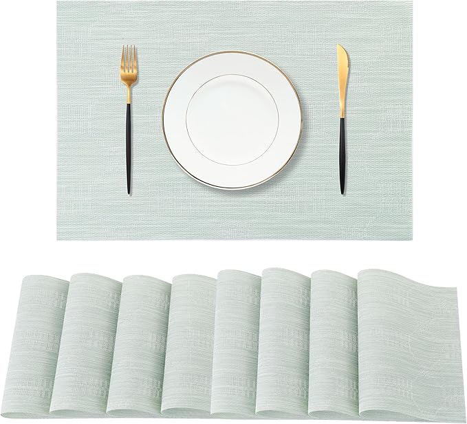 Leetaltree Mint Cream Placemats Set of 8 - Heat Resistant Non-Slip Place mats for Dining Table, Washable Durable PVC Vinyl Woven Table Mats（Mint Cream, 8）