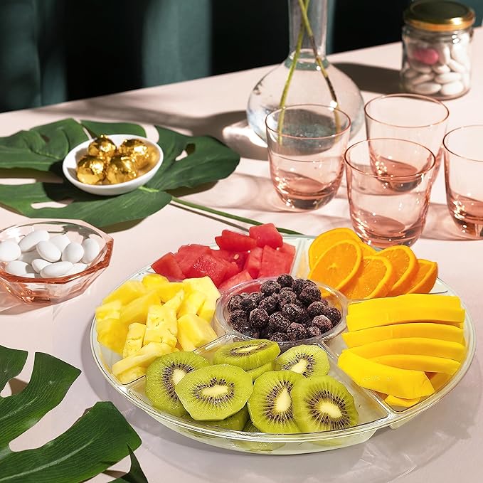 R-kay 4 Pack, 6 Sectional Clear Plastic Serving Trays For Party - Heavy Duty Party Trays For Serving Food - 12 Inch Trays And Platters - Veggie Tray Platter/Divided Serving Tray