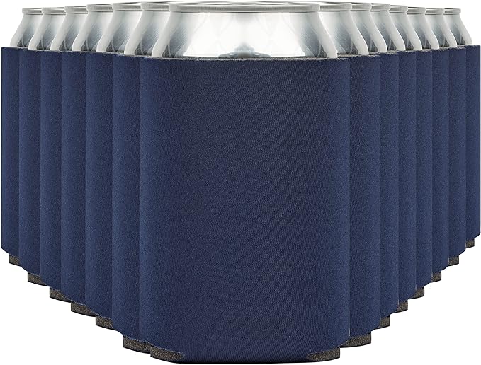 Blank Beer Can Coolers Sleeves (30-Pack) Soft Insulated Beer Can Coolies - HTV Friendly Plain Koolies in Bulk for Beer Cans & Bottles - Coolie Blanks for Vinyl Projects & Wedding Favors (Navy Blue)