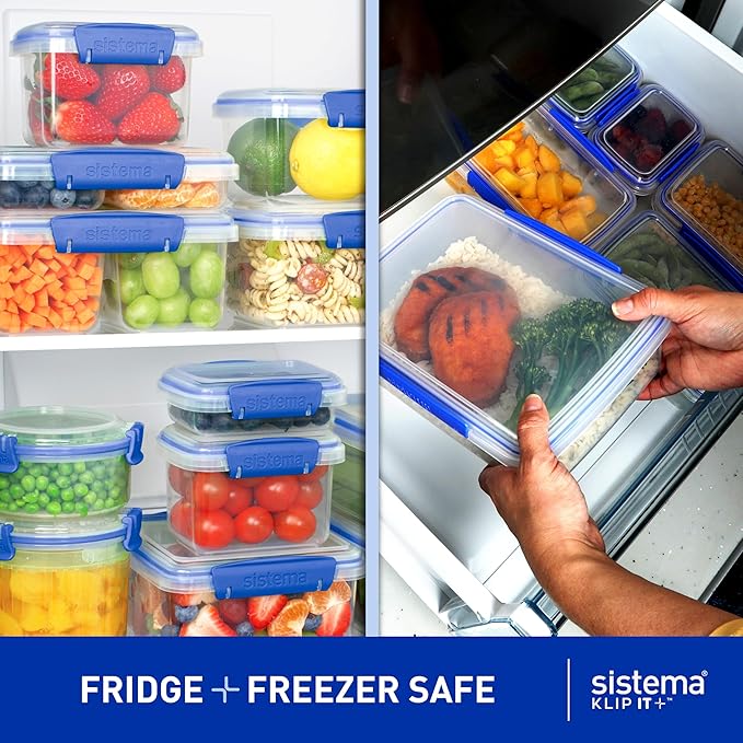 Sistema KLIP IT Food Storage Container, 5 L, Airtight & Stackable, BPA-Free, Clear with Blue Clips