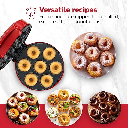 7-Count Mini Donut Maker – Makes 7 Donuts in Minutes, Non-Stick Plates, Compact Upright Storage, Easy to Use & Clean – Fun Baking Appliance for Kids, Adults, and Breakfast Treats