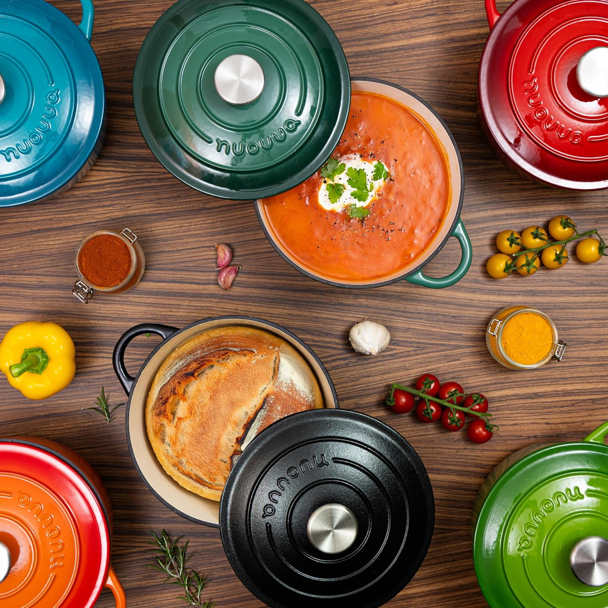 Cast Iron Dutch Oven with Lid – Non-Stick Ovenproof Enamelled Casserole Pot – Sturdy Dutch Oven Cookware – Black, 3.1-Quart, 22cm – by Nuovva