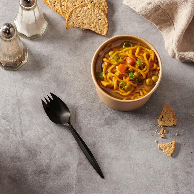 1,000 Plastic Disposable Sporks Bulk Black Medium Weight Disposable Silverware Plastic Cutlery Spork