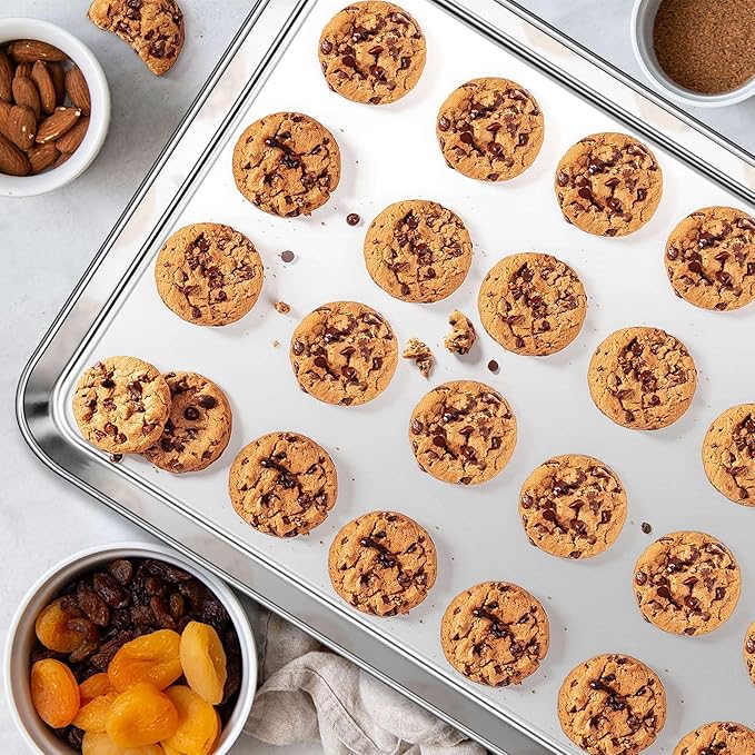 Homikit Baking Pan Sheet Set of 2, Stainless Steel Cookie Sheets Tray for Oven, 20 x 14 Large Metal Half Sheet Bakeware for Cooking Baking, Rustproof & Heavy Duty, Mirror Finish & Dishwasher Safe