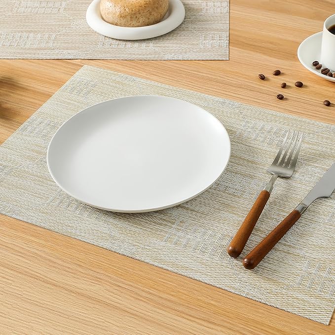 Leetaltree Wheat Placemats Set of 4 - Heat Resistant Non-Slip Place mats for Dining Table, Washable Durable PVC Vinyl Woven Table Mats（Wheat, 4）