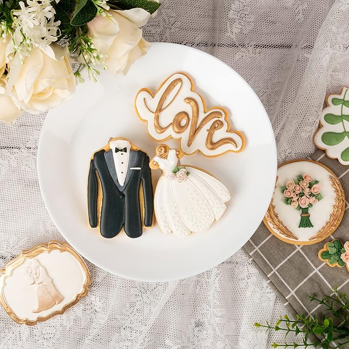 Flycalf Love Cookie Cutter with Plunger Stamps Baking Dough Tools Wedding Cake Shapes PLA Cutter Molds for Birdesmaid Party 4" Kitchen Supplies