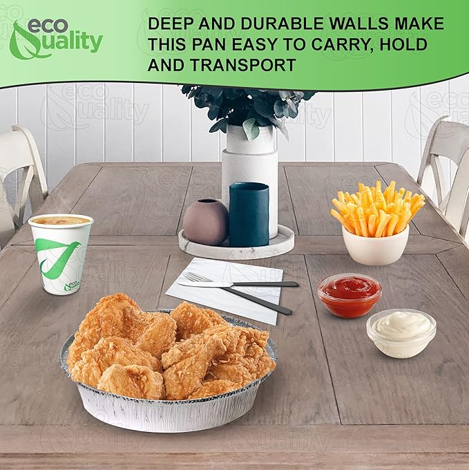 EcoQuality (500 Pack - 9 Inch Disposable Round Aluminum Foil Take-Out Pans - Disposable Tin Containers, Perfect for Baking, Cooking, Catering, Parties, Restaurants (No Lids)