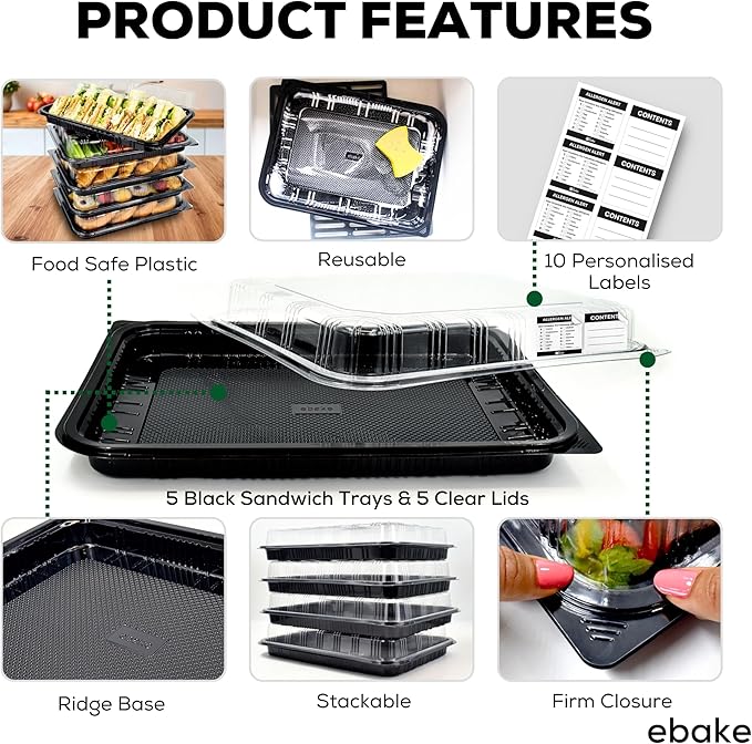 5 Pack Catering Trays with Lids – 17" Serving Tray with Lid, Heavy Duty Recyclable Plastic Party Platters for Catering, Buffet, Picnics & Events – Food Trays with Clear Lid (17.72 x 12.20 x 2.95 inch)