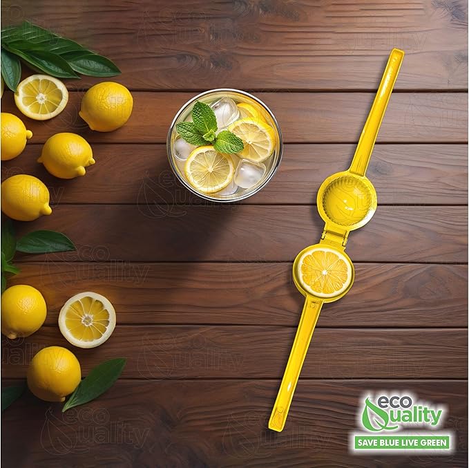 EcoQuality Heavy Duty Handheld Yellow Citrus Juice Squeezer Premium Lemon, Lime & Orange Press for Maximum Extraction Easy to Use, Durable and Rust Resistant Metal Manual Juicer (1)
